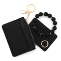 Black PU leather wallet set with silicone beaded wristlet and gold hardware accessories - Black