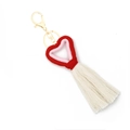 Porte-clés cœur fait main en coton rose avec pompon crème et mousqueton doré - Rouge Rose (Fermoir en 8)