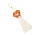 Porte-clés fait main en forme de cœur avec long gland blanc en marron et orange - Jaune Orange (Fermoir en 8)