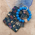 Detail der blau bedruckten Brieftasche mit Silikonperlenarmband und Quastenanhänger - 3# Dunkelblau Ozean