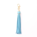 Light blue PU leather tassel keychain with gold lobster clasp and rotating ring accessory - Tassel With Lobster Clasp (D2) / Blue