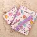 Roze lederen clutch set met bloemenprint, polsband en zonnebloem design voor dames - Paarse Bloemen