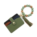 Olive green silicone bead bracelet with multi-layer textured faux leather card holder - Olive Green