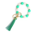 Mint green and marble silicone bead bracelet keychain with leather tassel and gold ring - S1 Christmas Green