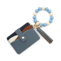 Silicone bead keychain bracelet with light blue and beige marble patterns and card holder - Gray Blue