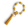 Silicone bead keychain bracelet with yellow leather tassel and marble beads for women - S2 Ginger Yellow
