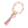 Pink and white silicone beaded wristlet keychain with golden hardware and fringe tassel - S3 Light Pink