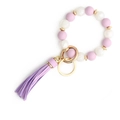 Lavender and white silicone beaded keychain bracelet with gold ring and purple tassel - Light Purple