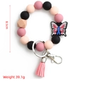Porte-clés bracelet en perles de silicone avec pendentif papillon et pompon rose, 8.5cm - Papillon Rose