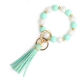 Silicone bead wristlet keychain with mint green tassel and golden metal hardware - Mint Green
