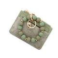 Portefeuille en cuir vert et porte-cartes avec bracelet porte-clés en perles de silicone - A5 Vert