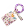 Silicone bead keychain bracelet with floral card holder and purple tassel set - Purple Flower