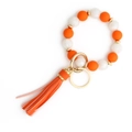 Silicone bead wristlet keychain with orange tassels and wooden beads for women - Orange