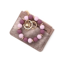 Ensemble porte-cartes en cuir marron avec bracelet en perles de silicone violettes - A6 Rouge Pourpre Gris