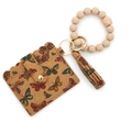 Tarjetero de corcho con mariposas, pulsera de silicona y llavero con borla suave - Mariposa Caqui Claro