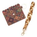 Cork card holder with bohemian mandala pattern and braided wristlet strap keychain - Red & Green Mandala Print (5 Geometric)