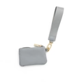 Mini gray nylon wristlet wallet with gold zipper and woven strap for coins and keys - Gray