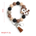 Bracelet porte-clés en perles de silicone motif vache avec perles marron et gland chic - Cow Coffee