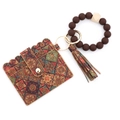 Tarjetero de corcho con estampado de mandala bohemio y pulsera de cuentas de silicona - Geométrico Marrón