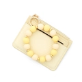 Petit porte-cartes en similicuir beige avec bracelet porte-clés en perles silicone - B2 Jaune
