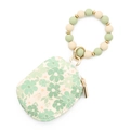 Floral print green wallet set with sage green and cream silicone bead wristlet - Pale Green