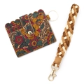 Floral cork card holder wallet with a woven tri-color wristlet strap and golden clasp - Fresh Ditsy Floral Print (7 Plants)