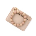 Porte-cartes minimaliste en cuir terre avec bracelet en perles de silicone et anneau doré - B4 Kaki