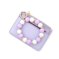 Porte-cartes en velours côtelé lavande avec porte-clés bracelet en perles pour femmes - B5 Violet