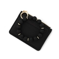 Porte-cartes en cuir noir avec bracelet en perles silicone et anneau doré brillant - B6 Noir