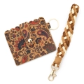 Cork card holder with paisley print and handmade tricolor braided wristlet strap - Red and Blue Paisley Print (10 Botanical)