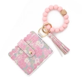 Geldbörse mit rosa Blumenmuster, Silikonperlen-Armband und Quasten-Schlüsselanhänger - Hellrosa