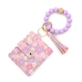 Lila Silikonperlen Schlüsselanhänger Armband mit floralem PU Leder Kartenetui - Lila