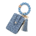 Porte-cartes léopard bleu avec bracelet en perles de silicone et gland assorti - Bleu gris