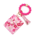 Portacarte in PU floreale rosa con bracciale in perline di silicone e nappa - Rosa Rosso Profondo