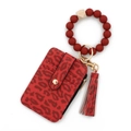 Roter Kartenhalter mit Leopardenmuster, Silikonperlen-Schlüsselanhänger und Quaste - Rot