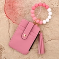 Pink faux leather card holder with silicone bead wristlet and gold hardware detail - Pink
