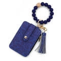 Blaues Kartenetui mit Leopardenmuster, Silikonperlen-Armband und goldenen Details - Blau
