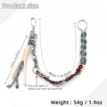 Handmade woven leather keychain in grey and dark red with silver metal chain - Grey White (5883952421979)
