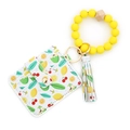 Silicone bead keychain bracelet with lemon and cherry print wallet and tassel - A2 Lemon Yellow