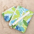 Kunstlederen clutch set met tropische bladerprint, portemonnee en witte polsband riem - Groen Blad