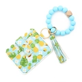 Silicone bead bracelet with pineapple print wallet and palm leaf tassel keychain - A4 Pineapple Blue
