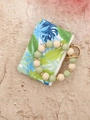 Porte-monnaie imprimé feuilles tropicales avec bracelet en perles silicone vert clair - Feuilles jaune-vert