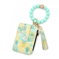 Silicone bead keychain bracelet with pineapple print card holder and tassel charm - B3 Pineapple