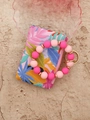 Porte-cartes à motif floral avec bracelet porte-clés en perles de silicone rose - Série Rose Feuille
