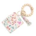 Schlüsselanhänger Silikonperlen Armband mit Korallendruck Kunstleder Kartenhalter - 1 Beige Ozean