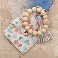Mini-Geldbörse aus PU-Leder mit Meeresdruck und gelbem Silikonperlen-Schlüsselanhänger - 1# Beige Ozean
