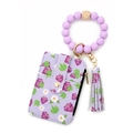 Silicone bead keychain bracelet with floral card holder in lilac purple finish - B5 Grape