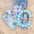 Silikonperlen Armband Schlüsselanhänger mit Ozeandruck Kartenetui und blauem Quasten Set - 2# Himmelblau Ozean