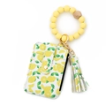 Silicone bead keychain bracelet with lemon print wallet and yellow tassel charm - B6 Lemon