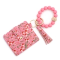 Rosa Silikonperlen Armband Schlüsselanhänger Set mit Pilz-Print PU Leder Kartenhalter - 4 Dunkelrosa Pilz